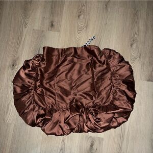 NWT ASOS LUXE Satin Bubble Mini Skirt Chocolate Brown Ruffle High Rise Size 14